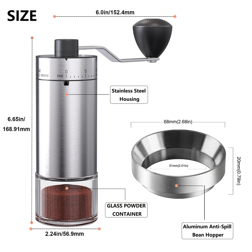 Manual Coffee Bean Grinder with Ceramic Conical Burr D6404