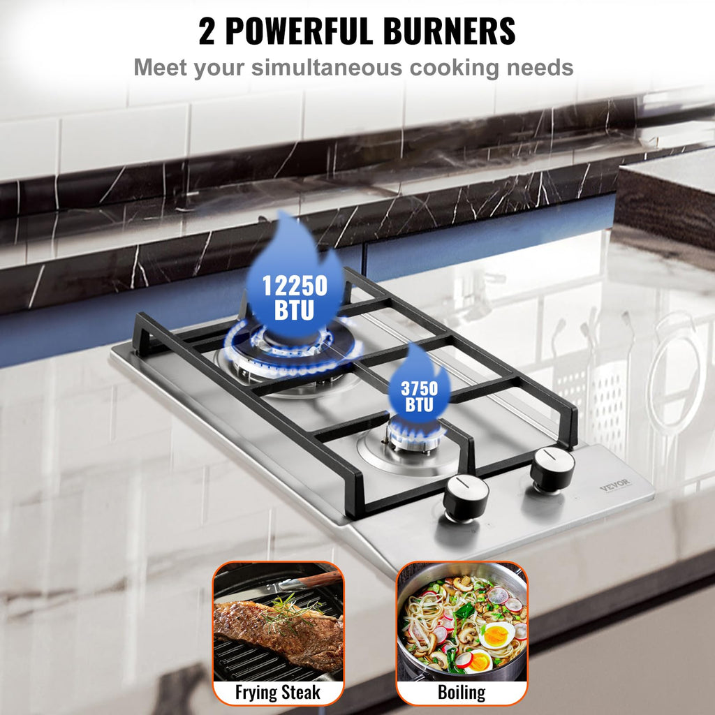 12 inch 2 Burners Stainless Steel Gas Cooktop J52928