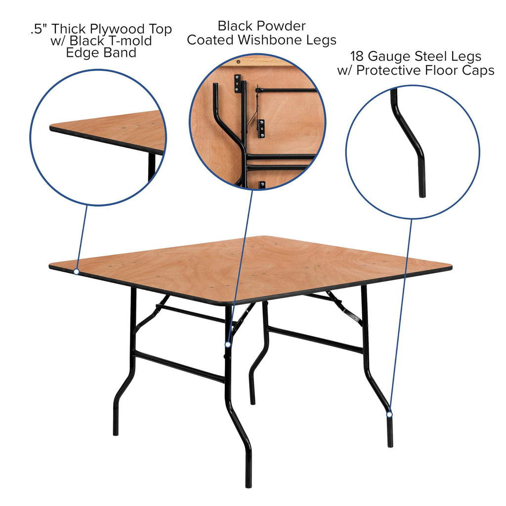 4 ft Wood Folding Square Banquet Table O701