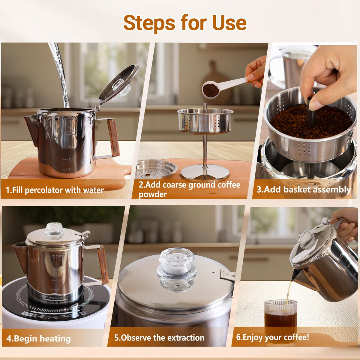 12 Cup Stainless Steel Percolator Coffee Pot Y535042