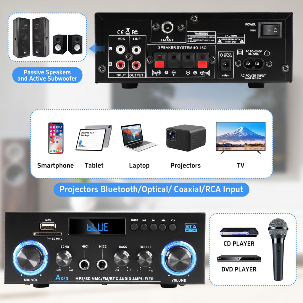 Bluetooth 5.0 2 Channel 400W Stereo Amplifier H252245