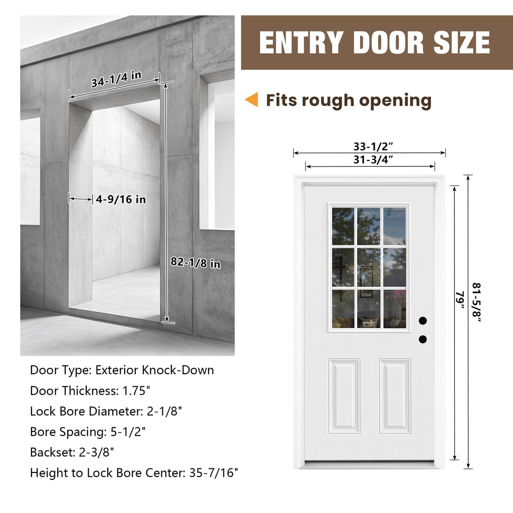 White 9-Lite Fiberglass Entry Door C7475