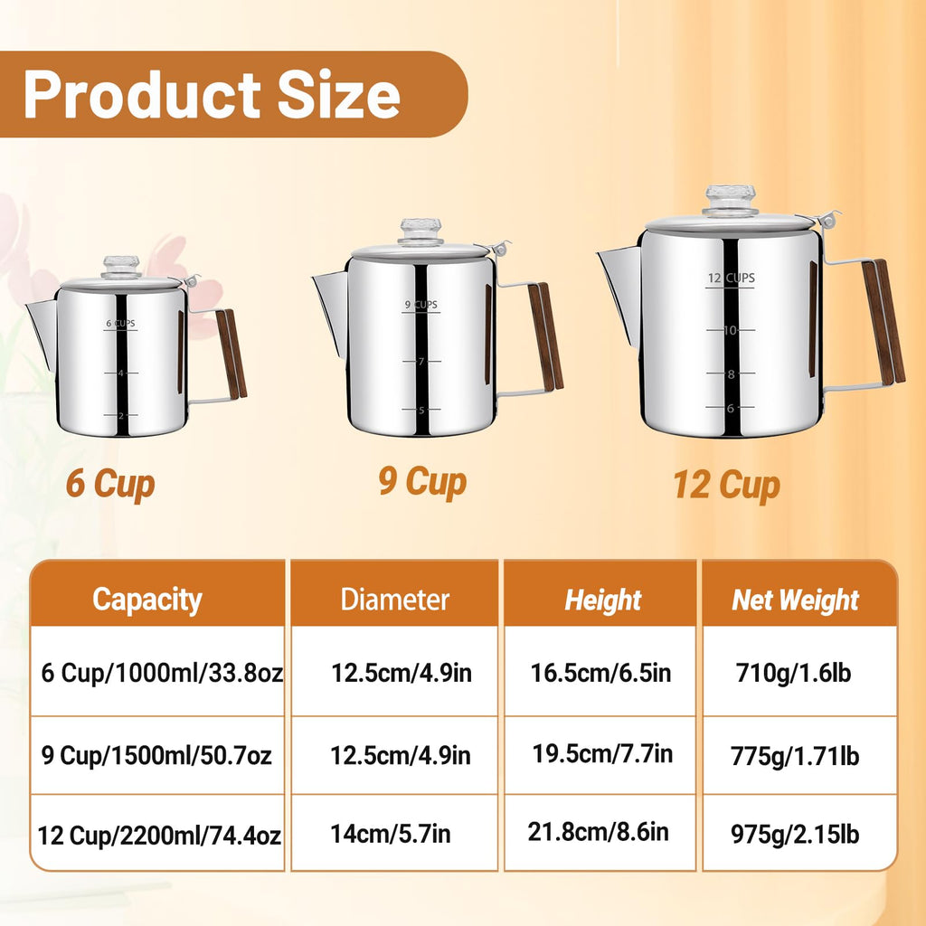 12 Cup Stainless Steel Percolator Coffee Pot Y535042