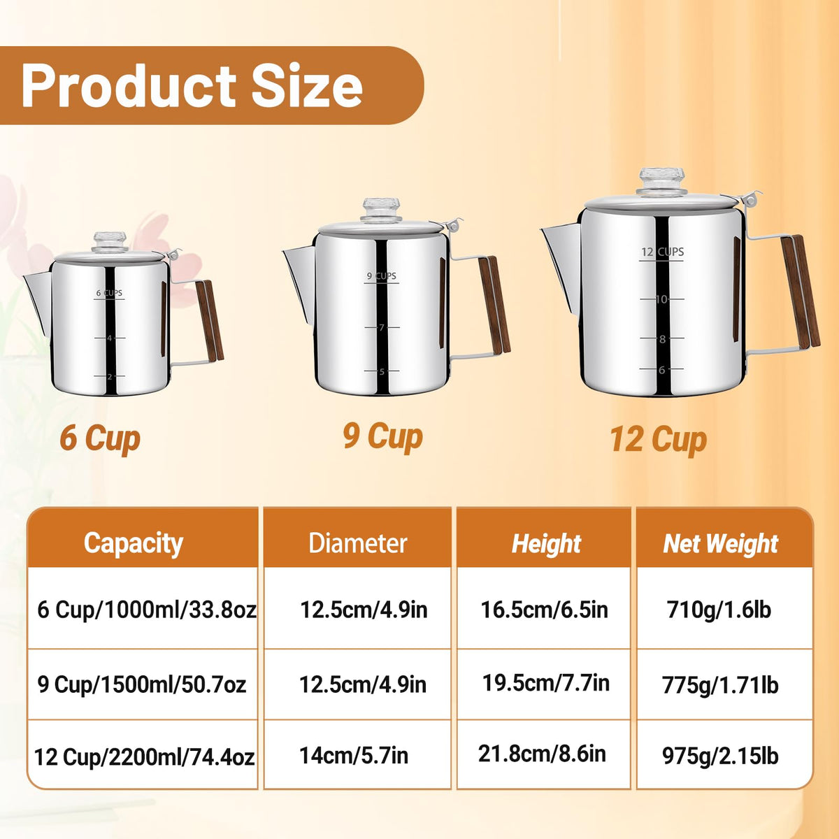 12 Cup Stainless Steel Percolator Coffee Pot Y535042