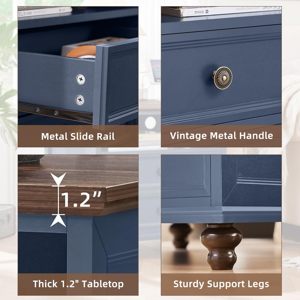 Blue 2 Drawer Nightstand Set of 2 with Charging Station R53485