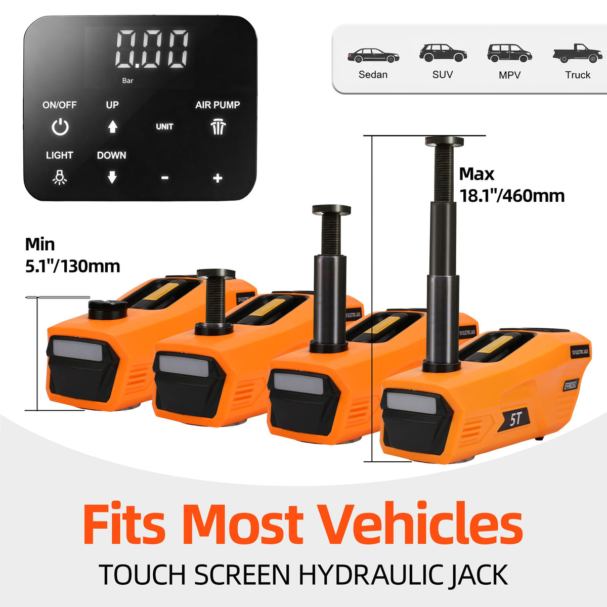 5 Ton 12V Electric Car Jack Kit with Impact Wrench and Tire Inflator Pump B7790
