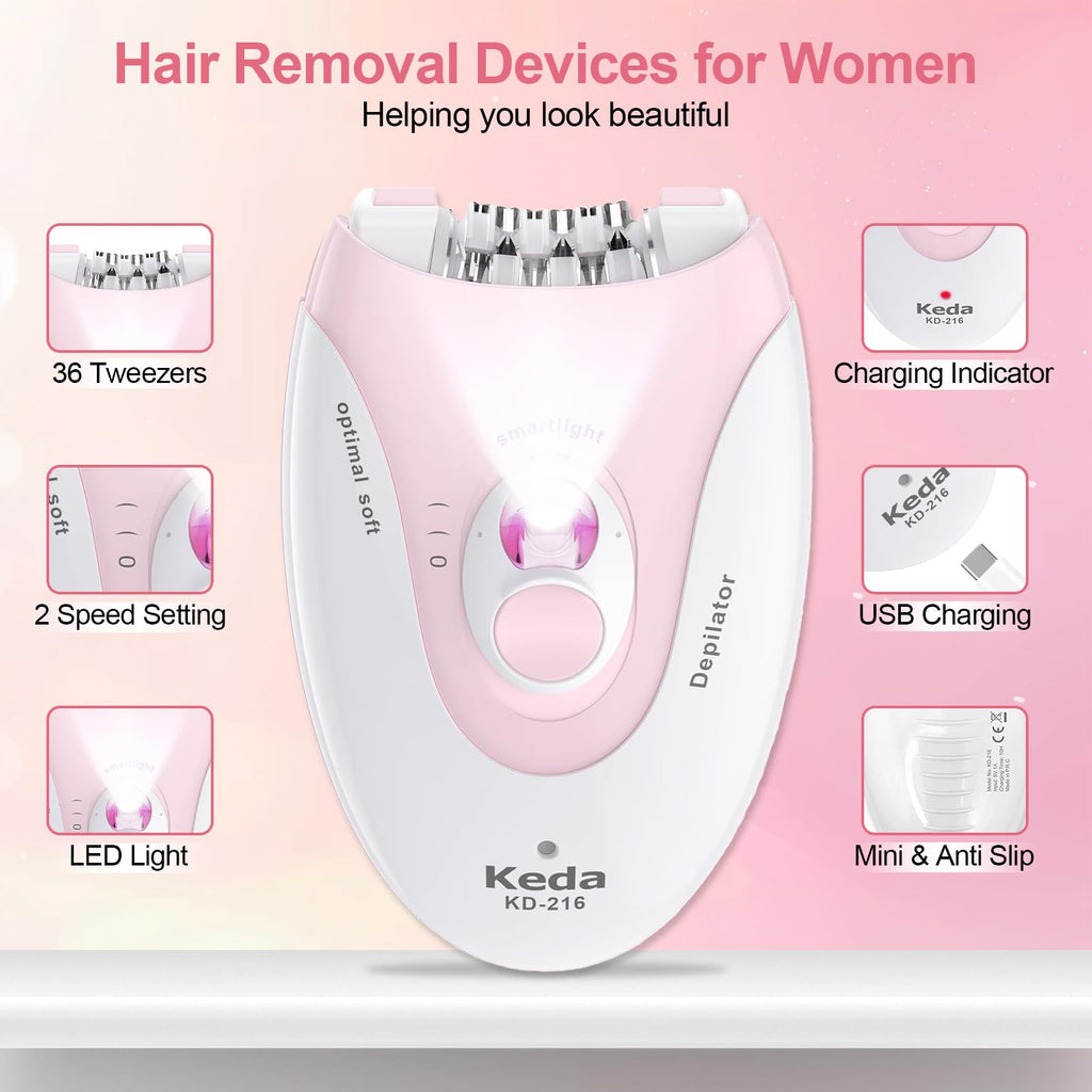 2 Speeds Rechargeable Epilator with LED Light W277819