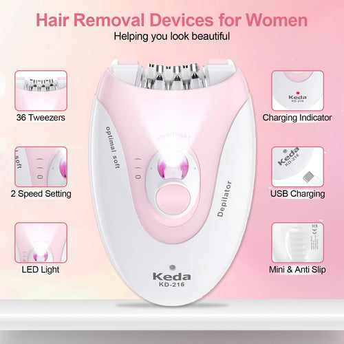 2 Speeds Rechargeable Epilator with LED Light W277819