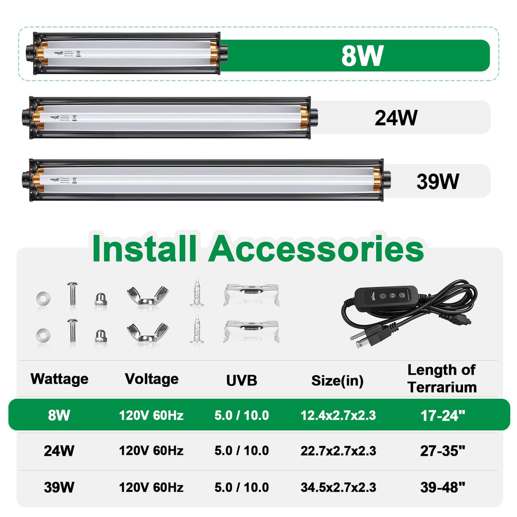 12Inch T5 UVB Reptile Light Fixture Combo Kit with Cycle Timer J535