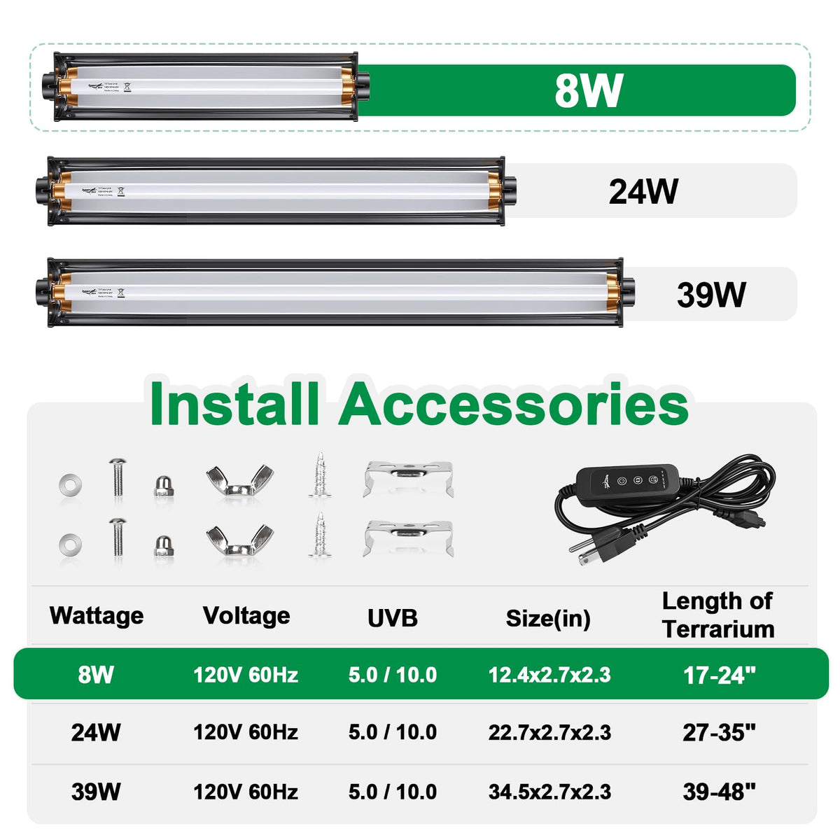 12Inch T5 UVB Reptile Light Fixture Combo Kit with Cycle Timer J535