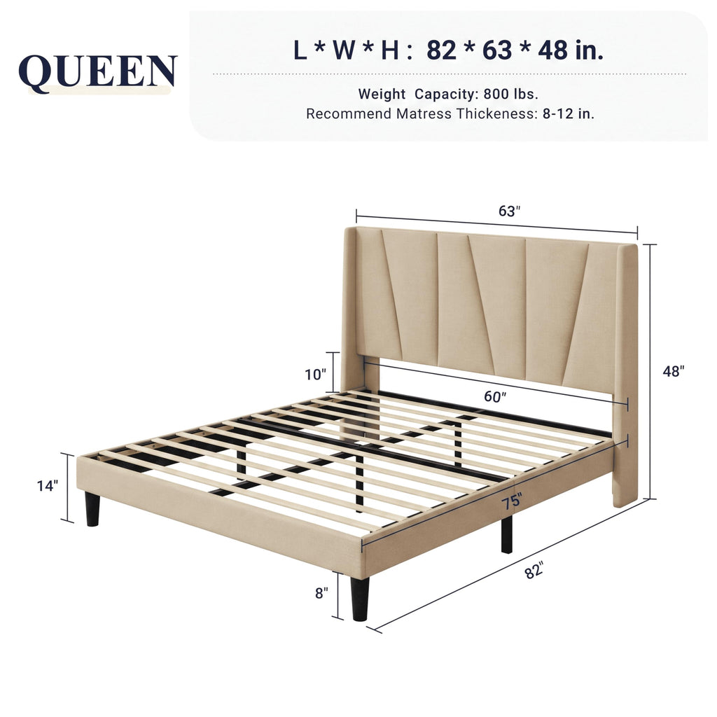 Queen Size Linen Bed Frame with Headboard U1845