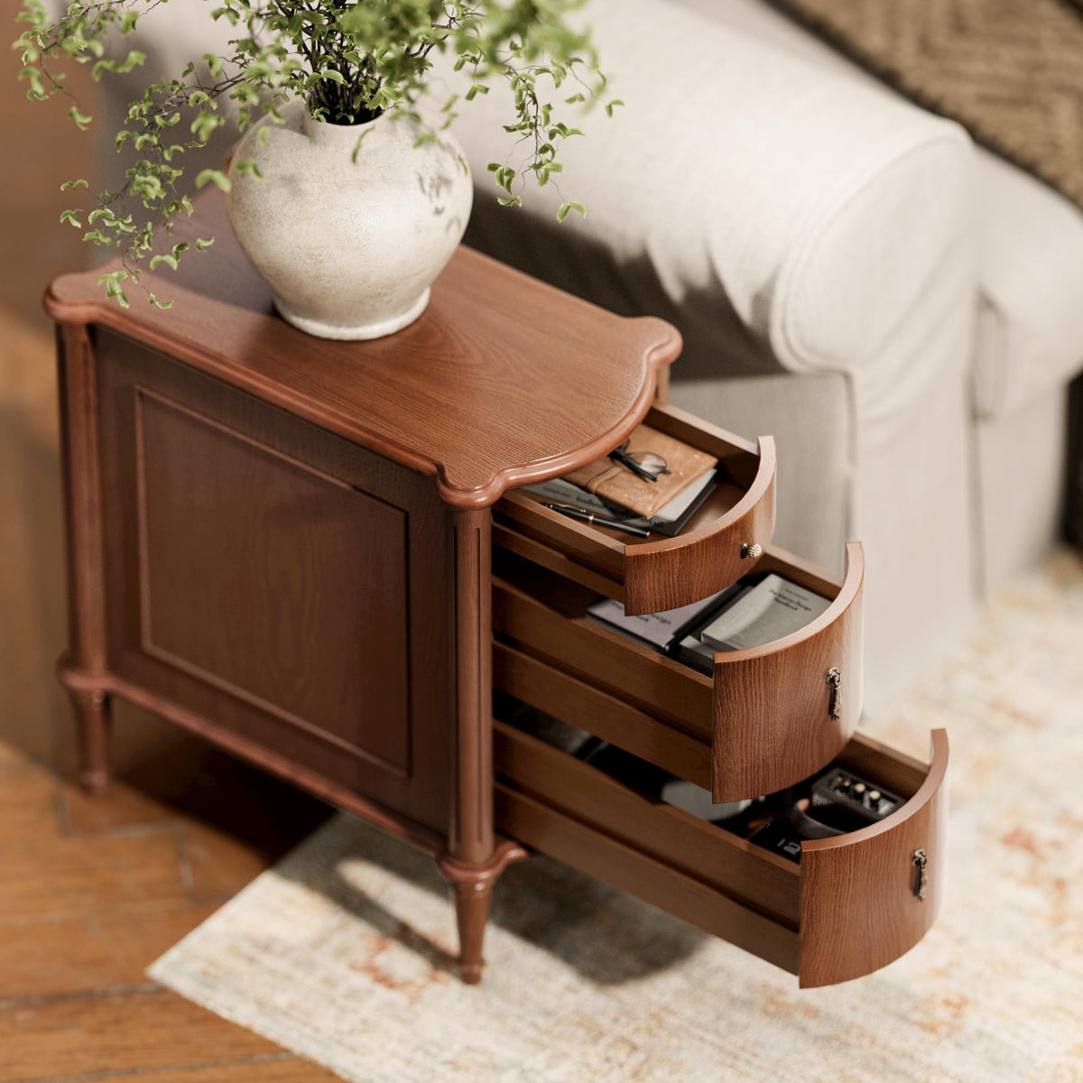 Brown Set of 2 Nightstand with Charging Station and 3 Drawers Z31176