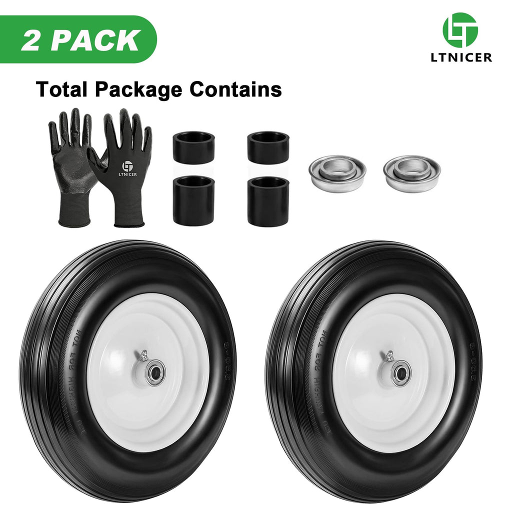 14.5" Flat Free Wheelbarrow Tire with 3/4" & 5/8" Bearing I349