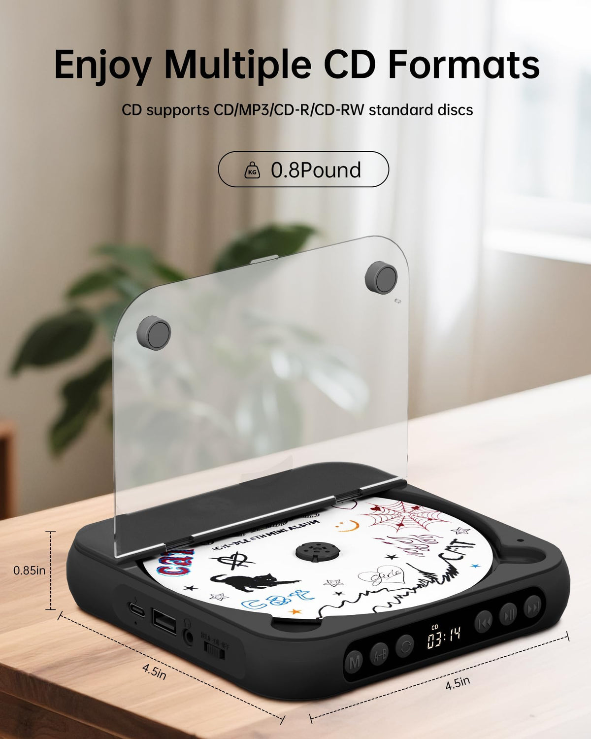 Portable CD Player with Dual Stereo Speakers, Bluetooth and Headphones, Black J64808