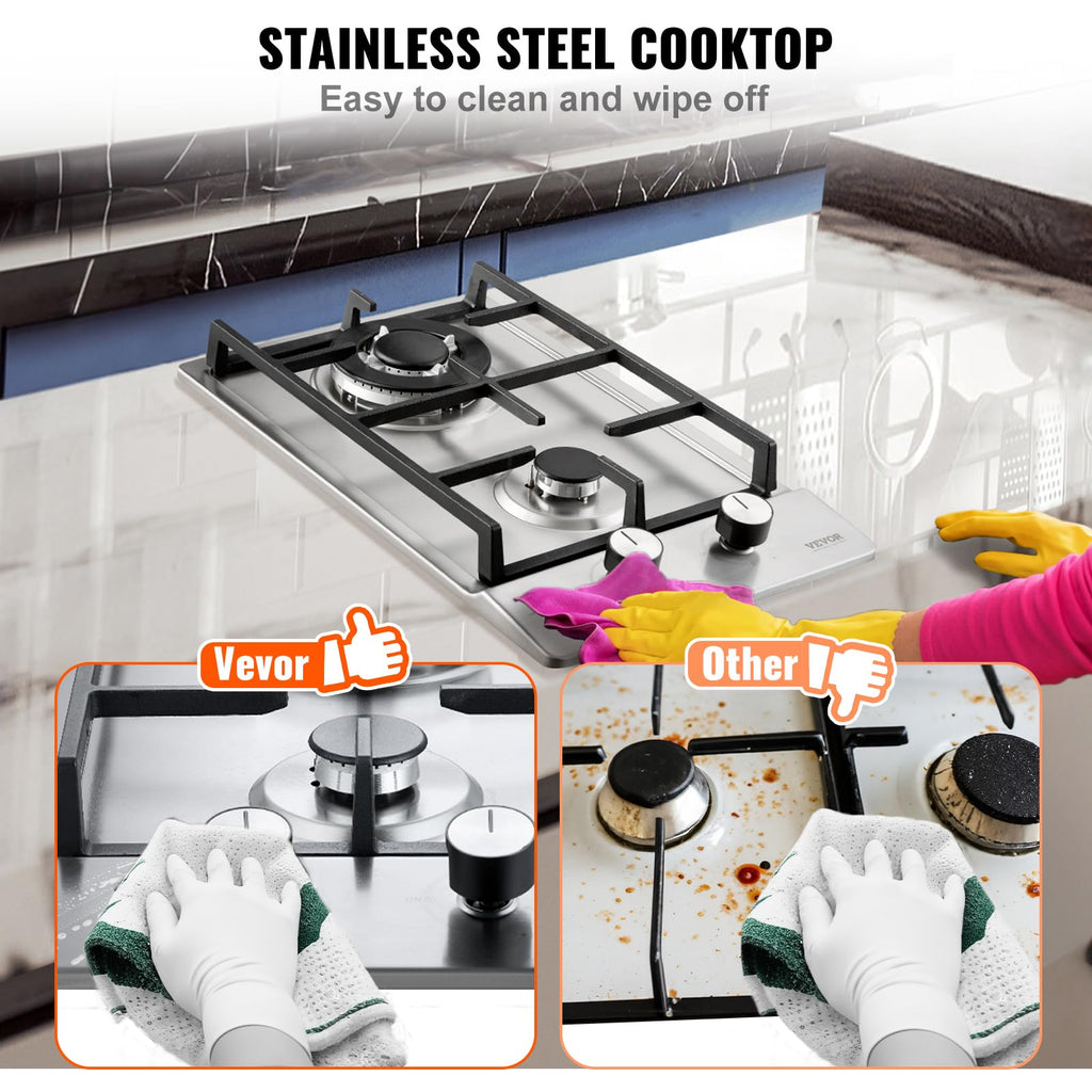 12 inch 2 Burners Stainless Steel Gas Cooktop J52928