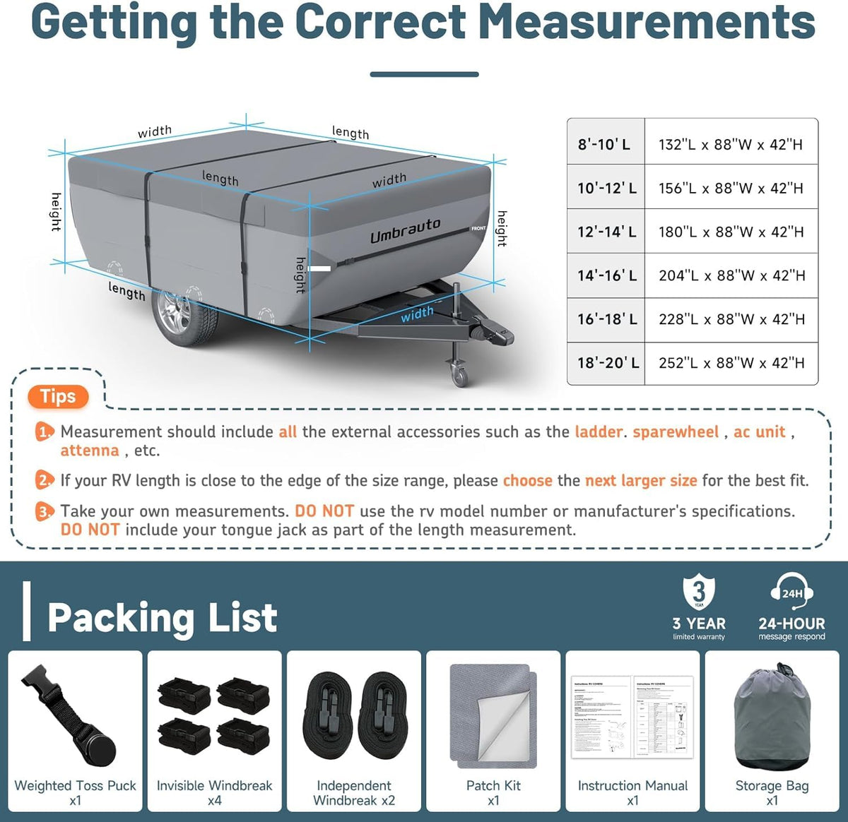 Pop Up Folding Camper Cover 7 Layers 3000mm Waterproof Polypropylene J50578