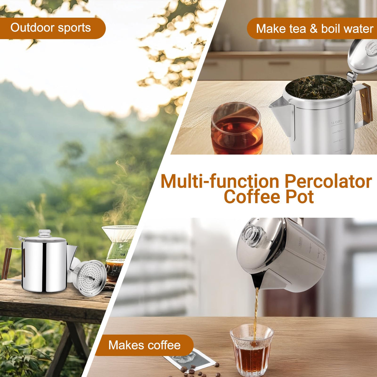 12 Cup Stainless Steel Percolator Coffee Pot Y535042