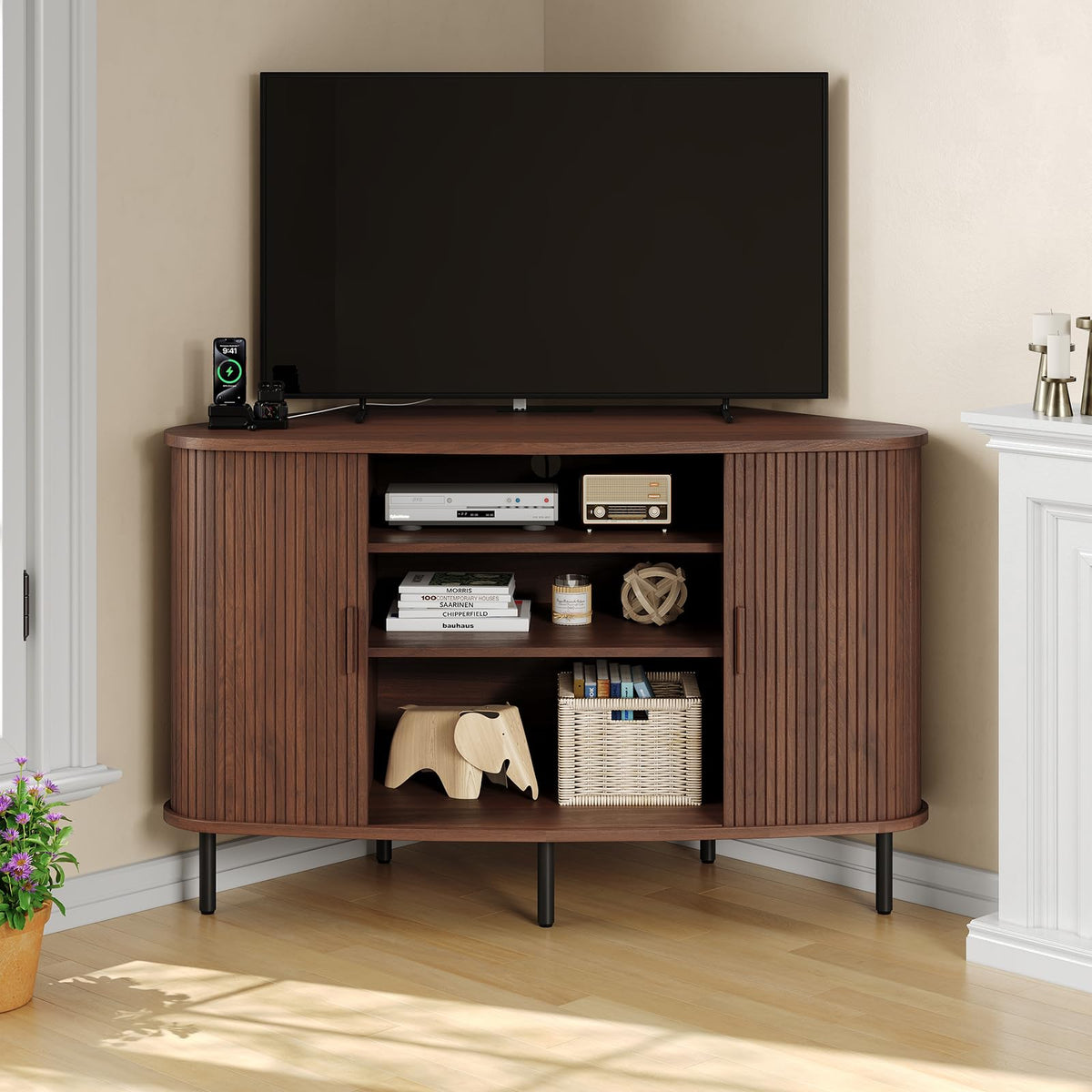 47 Inch Walnut Corner TV Stand K908