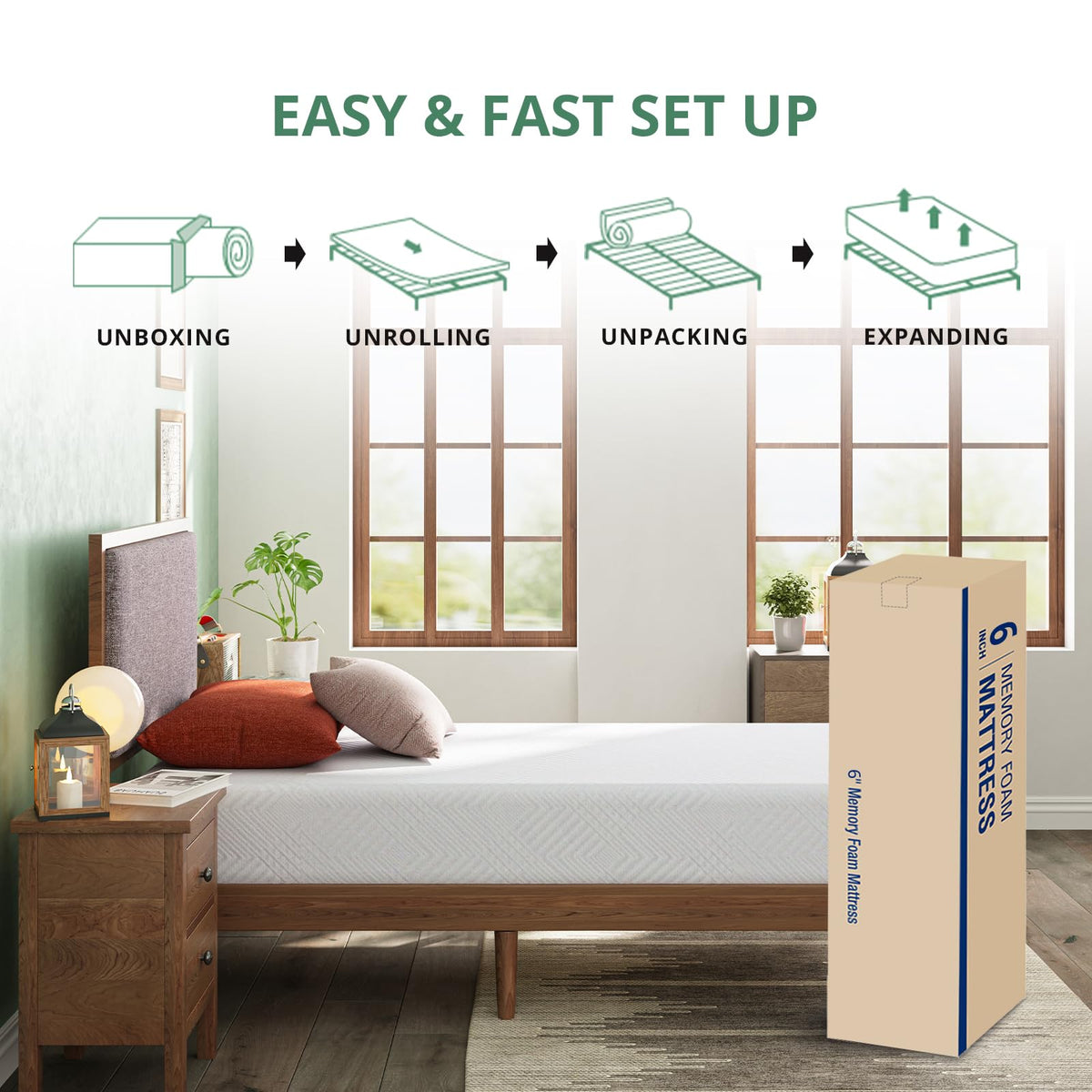 Twin 6 Inch Green Tea Gel Memory Foam Mattress A835954