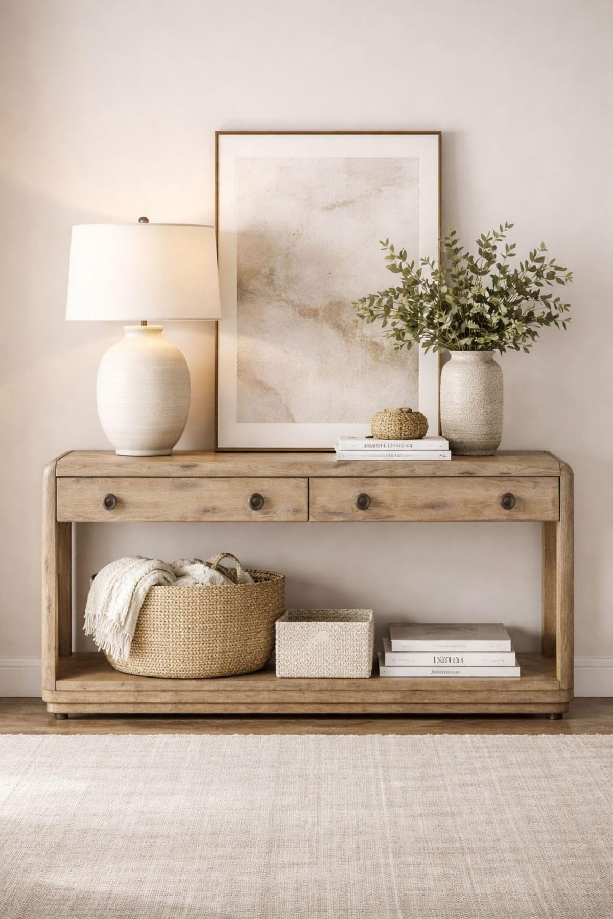 Oak Console Table with Drawers and Storage T6198