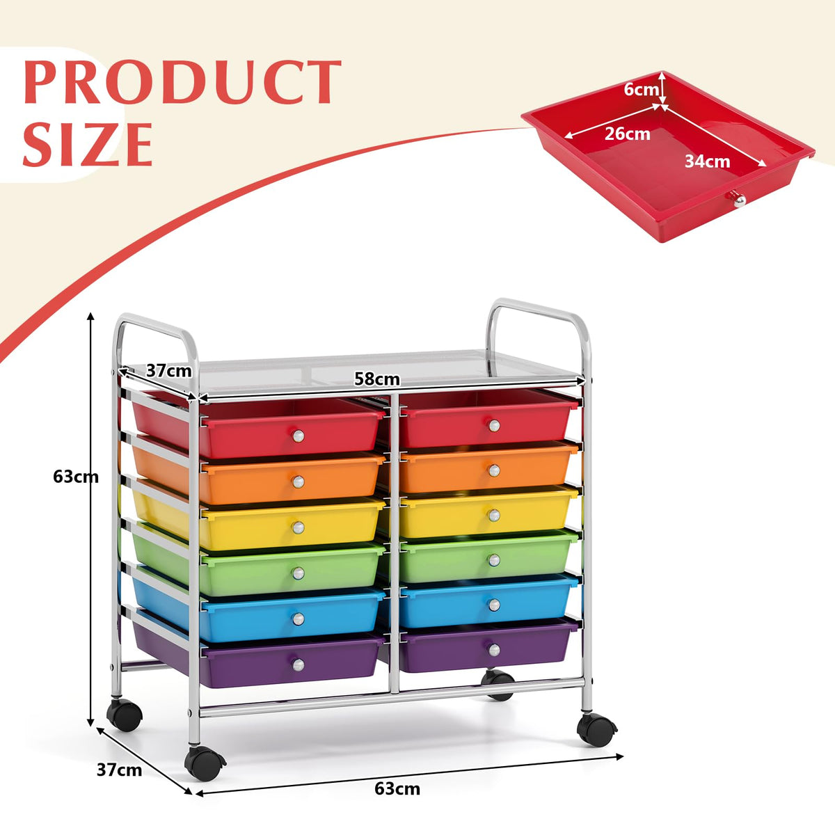 12 Drawer Rolling Storage Cart with Lockable Wheels M856