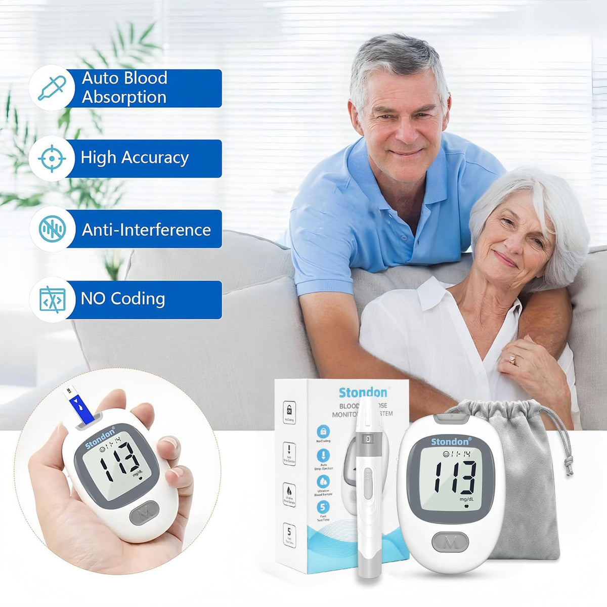 Blood Glucose Monitor Kit, 50 Strips & Lancets R958