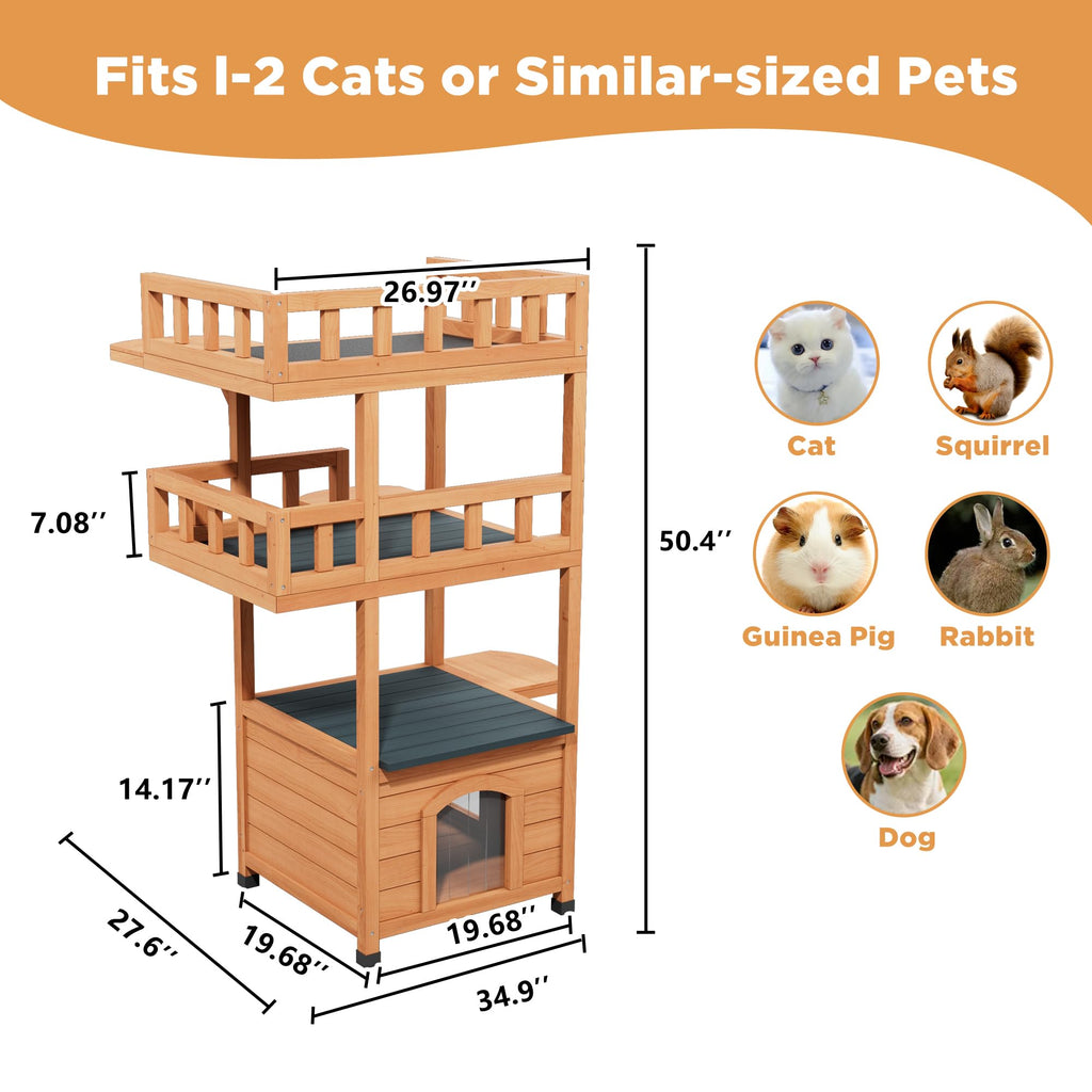 Outdoor Cat Tree Tower with Enclosed Condo Q5815