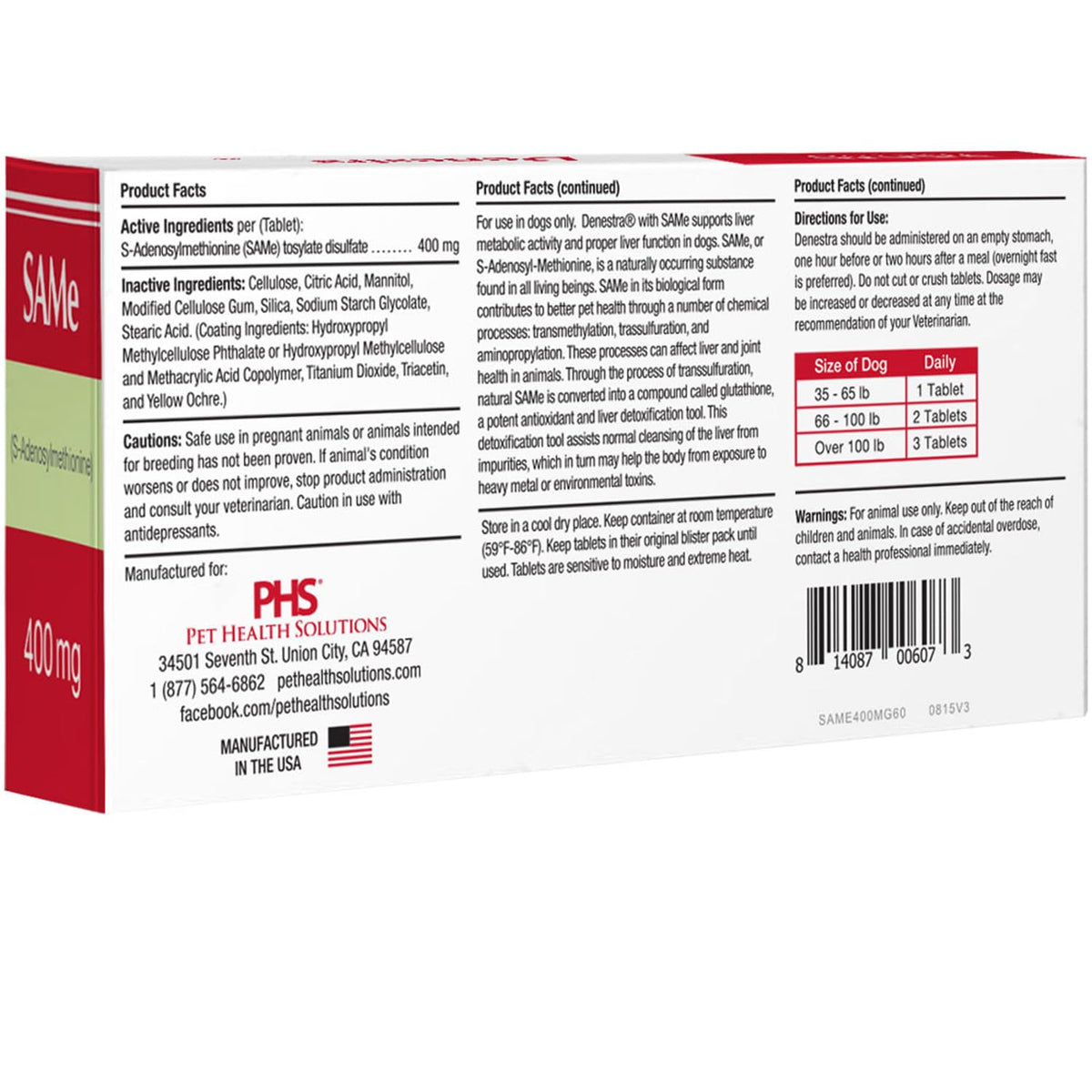 180 Tablets 400 mg S-Adenosyl-L-Methionine D190