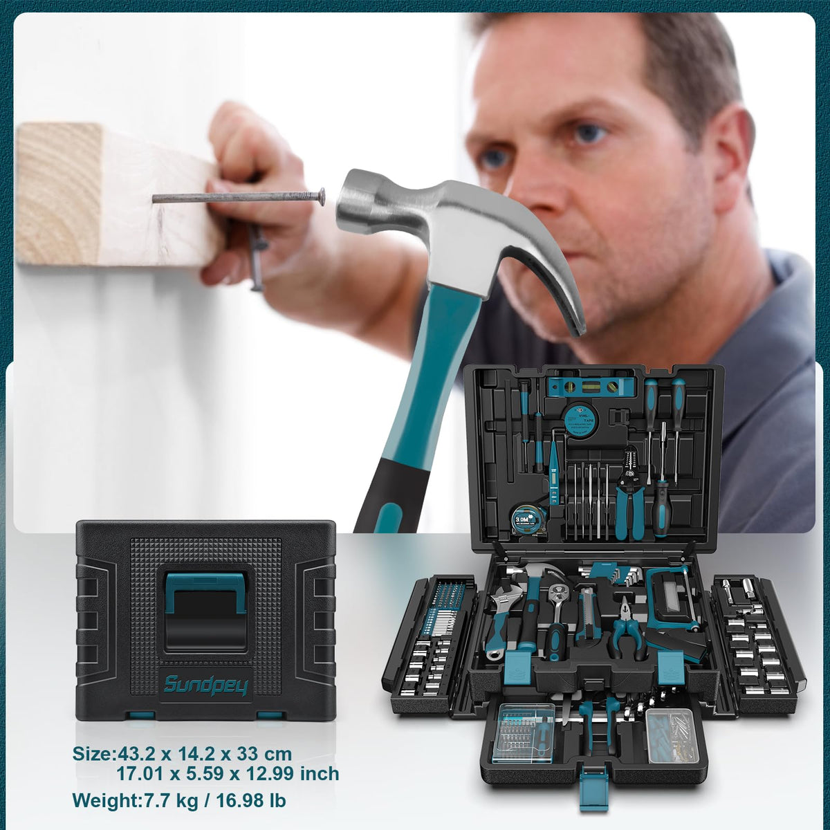 379 Pcs Portable Home and Auto Tool Kit with Drawer Blue L2011