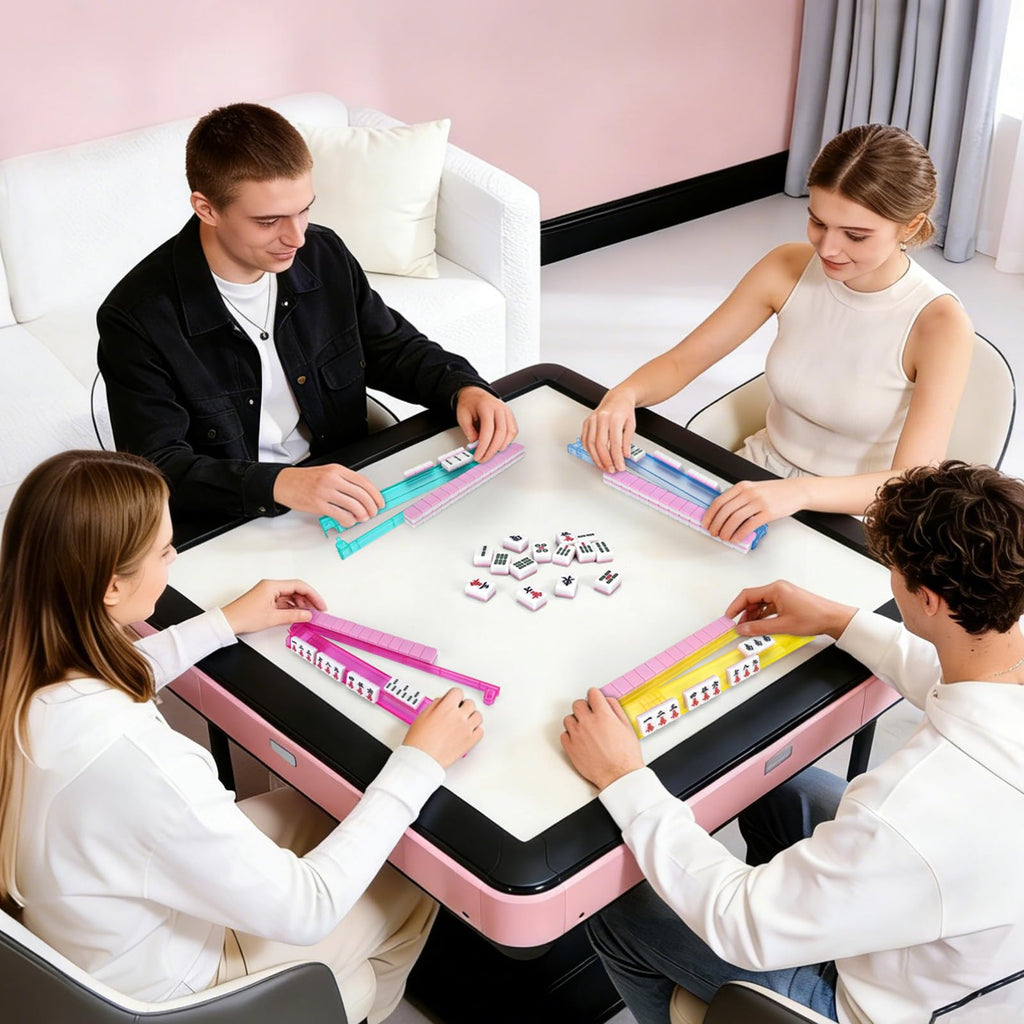 Clear Mahjong Racks with Pushers, 4-Pack Non-Slip Acrylic P5196