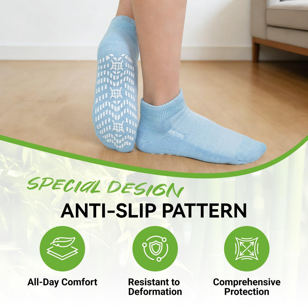 Diabetic Non-Slip Wide Cuff Bamboo Viscose Ankle Socks 6 pairs C4842