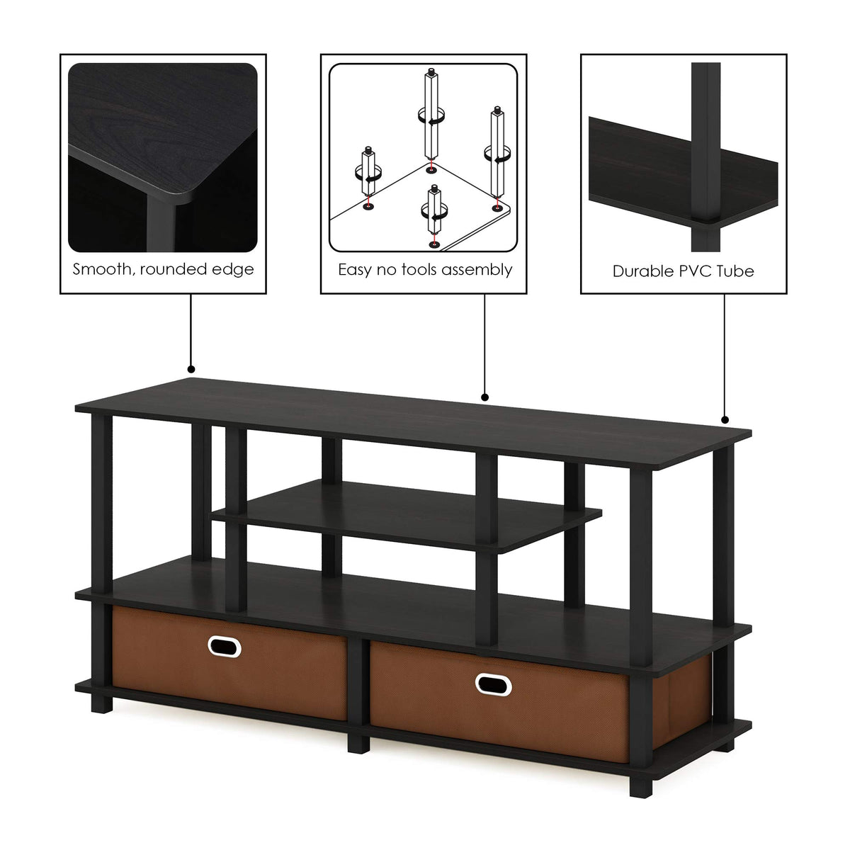 Black Espresso 4-Tier TV Stand with 2 Storage Bins O30328