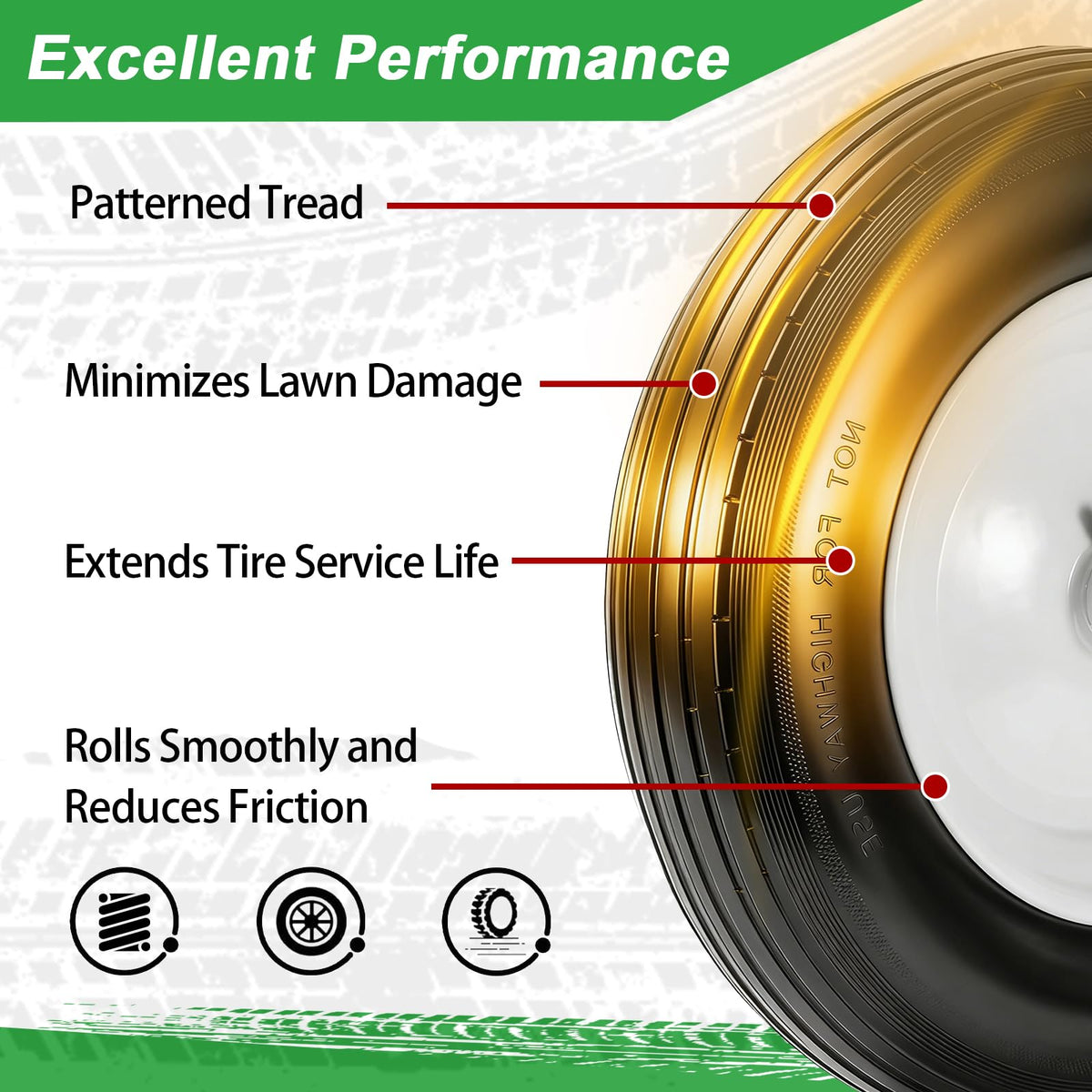 14.5" Flat Free Wheelbarrow Tire with 3/4" & 5/8" Bearing I349