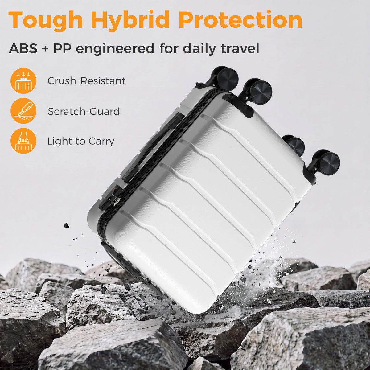 20 Inch White Hard Shell Carry on Luggage D690
