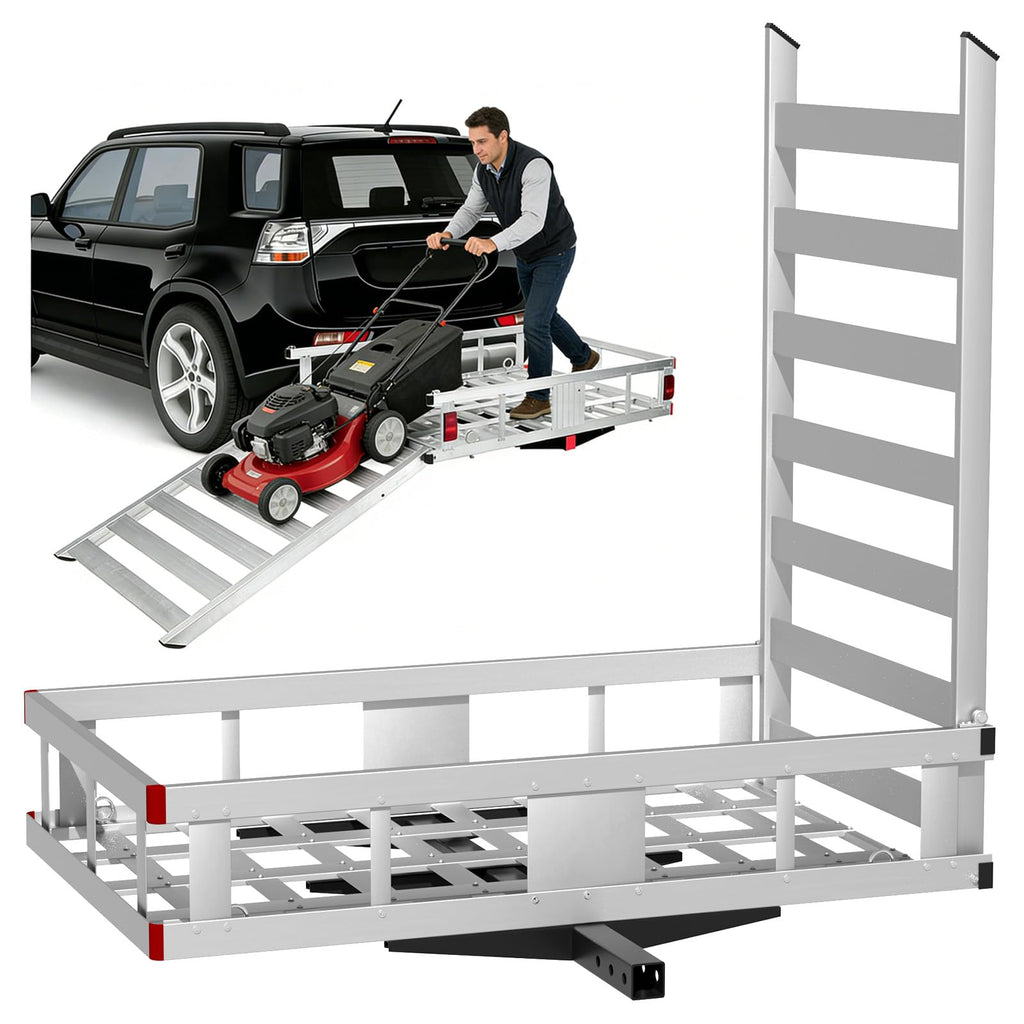 500LBS Heavy-Duty Aluminum Hitch Cargo Carrier with Ramp W235