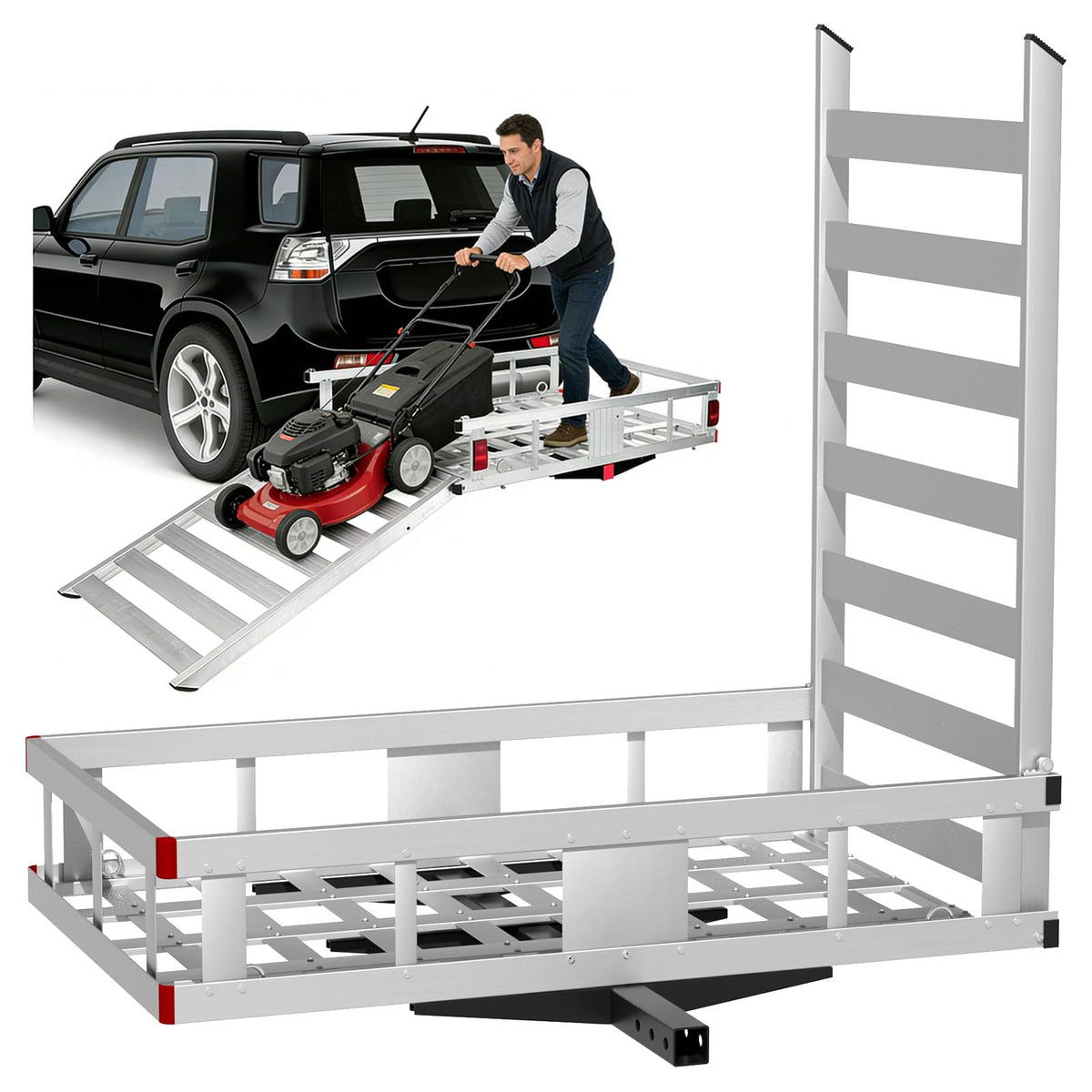 500LBS Heavy-Duty Aluminum Hitch Cargo Carrier with Ramp W235