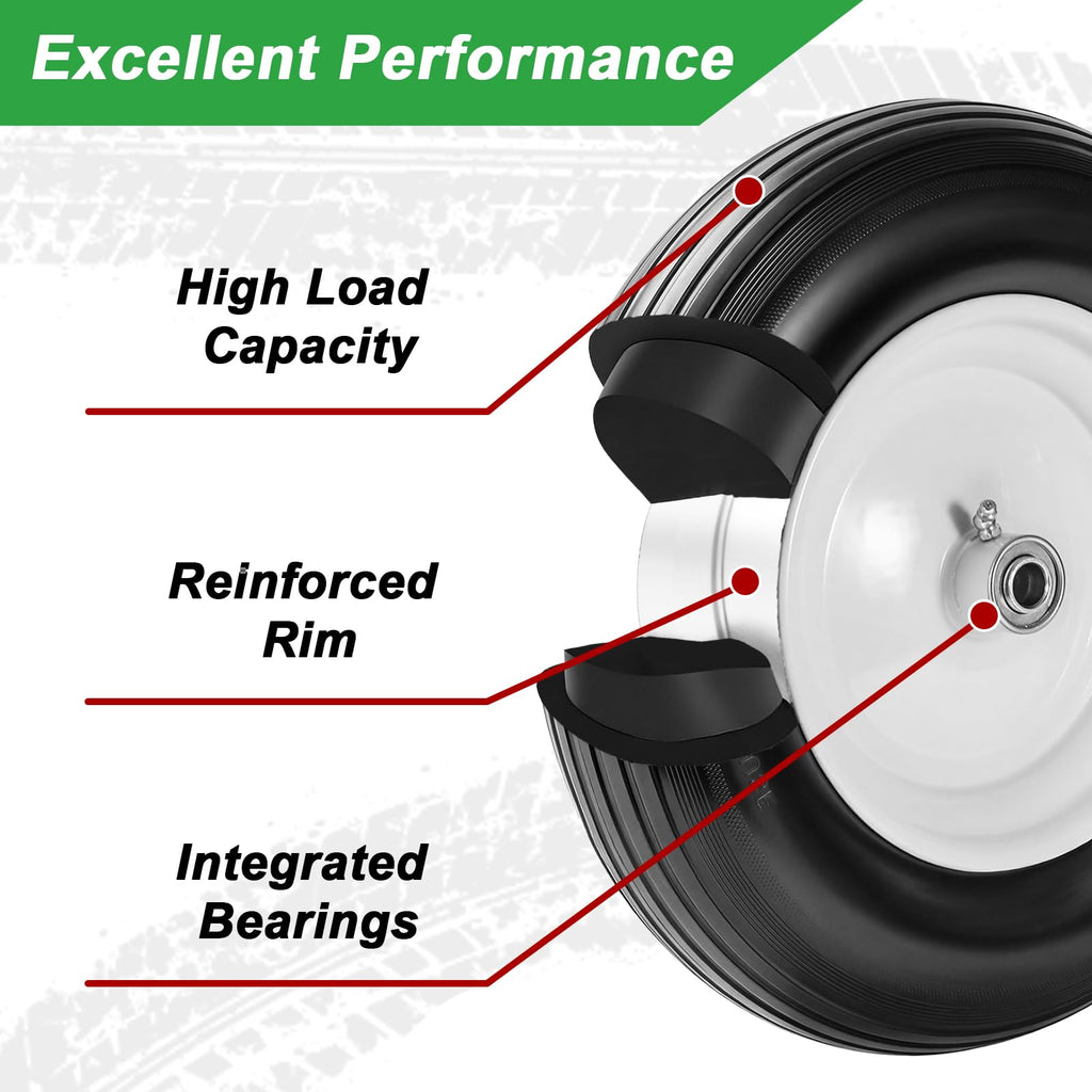 14.5" Flat Free Wheelbarrow Tire with 3/4" & 5/8" Bearing I349