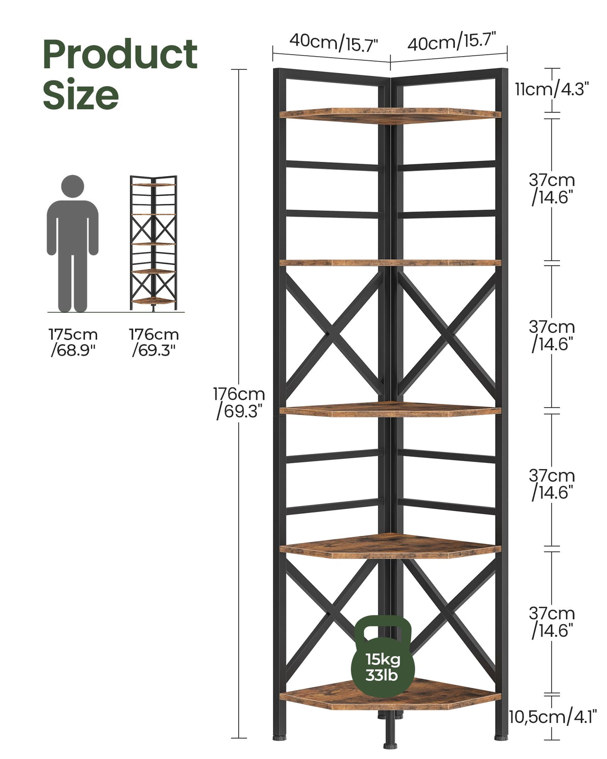 69.3" 5-Tier Corner Bookshelf J520720