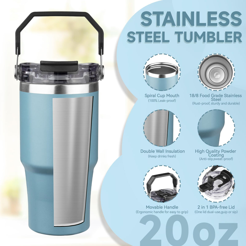 20oz Stainless Steel Insulated Tumbler with Handle and Flip Straw Lid Y6535