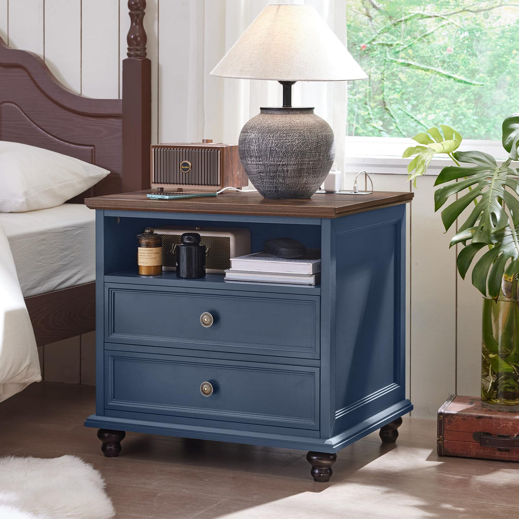 Blue 2 Drawer Nightstand Set of 2 with Charging Station R53485