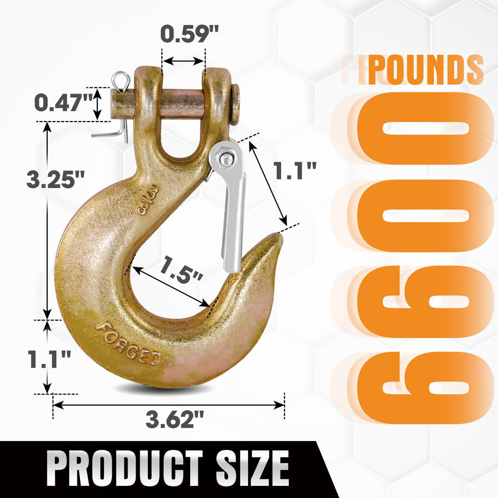 2 Pack 3/8" G70 Clevis Slip Hooks with Safety Latch M3778