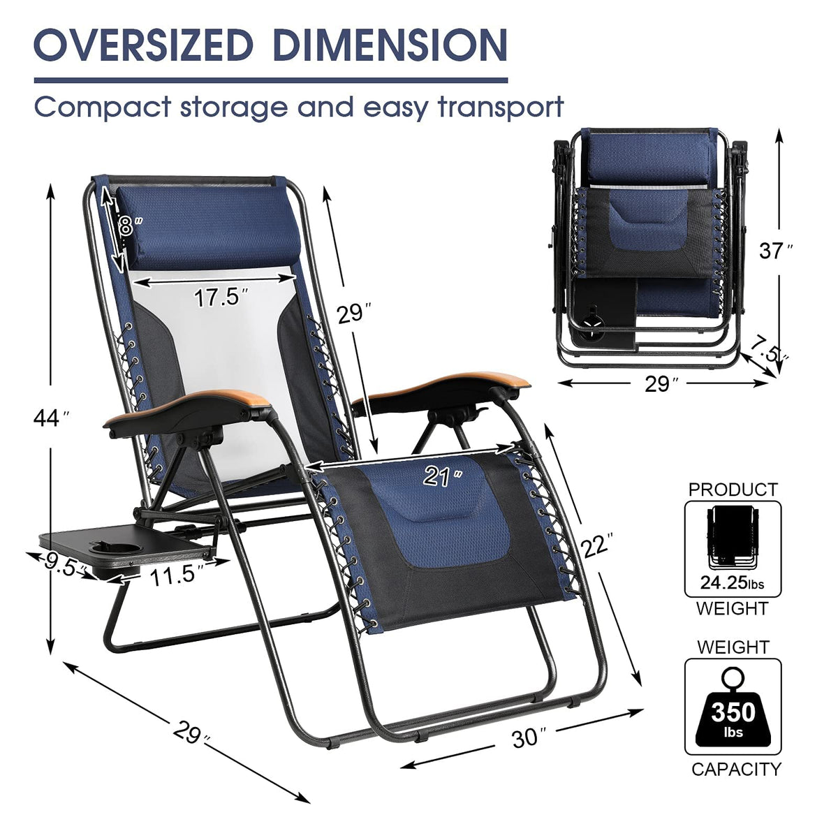 Oversized Mesh Zero Gravity Reclining Patio Chairs, 2 Pack I5719