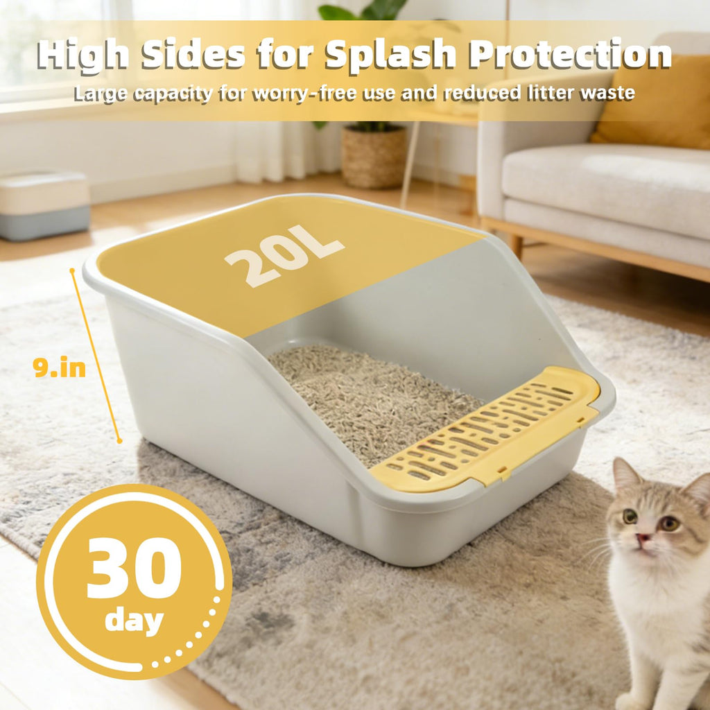 High Sides Open Top Cat Litter Box with Low Entry D214