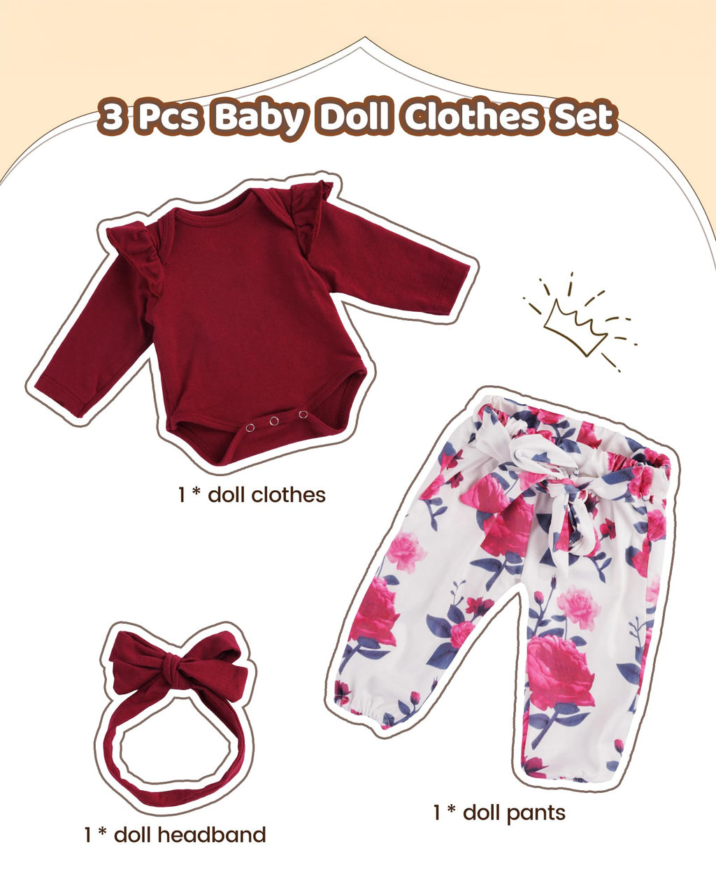 3 Pcs Baby Doll Clothes for 17-22 Inch Dolls Z347