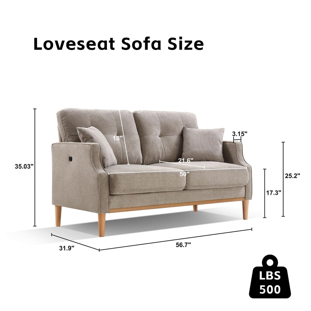 Light Grey Fabric Upholstered 2-Seat Loveseat Sofa with USB Port J8467