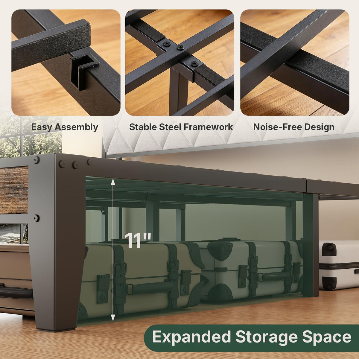 Twin Bed Frame with Upholstered Storage Headboard and USB Charging Station N403973