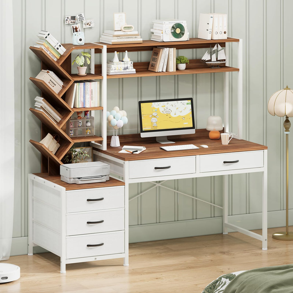 52" Computer Desk with Bookshelf, 5 Drawers & Hutch A695699