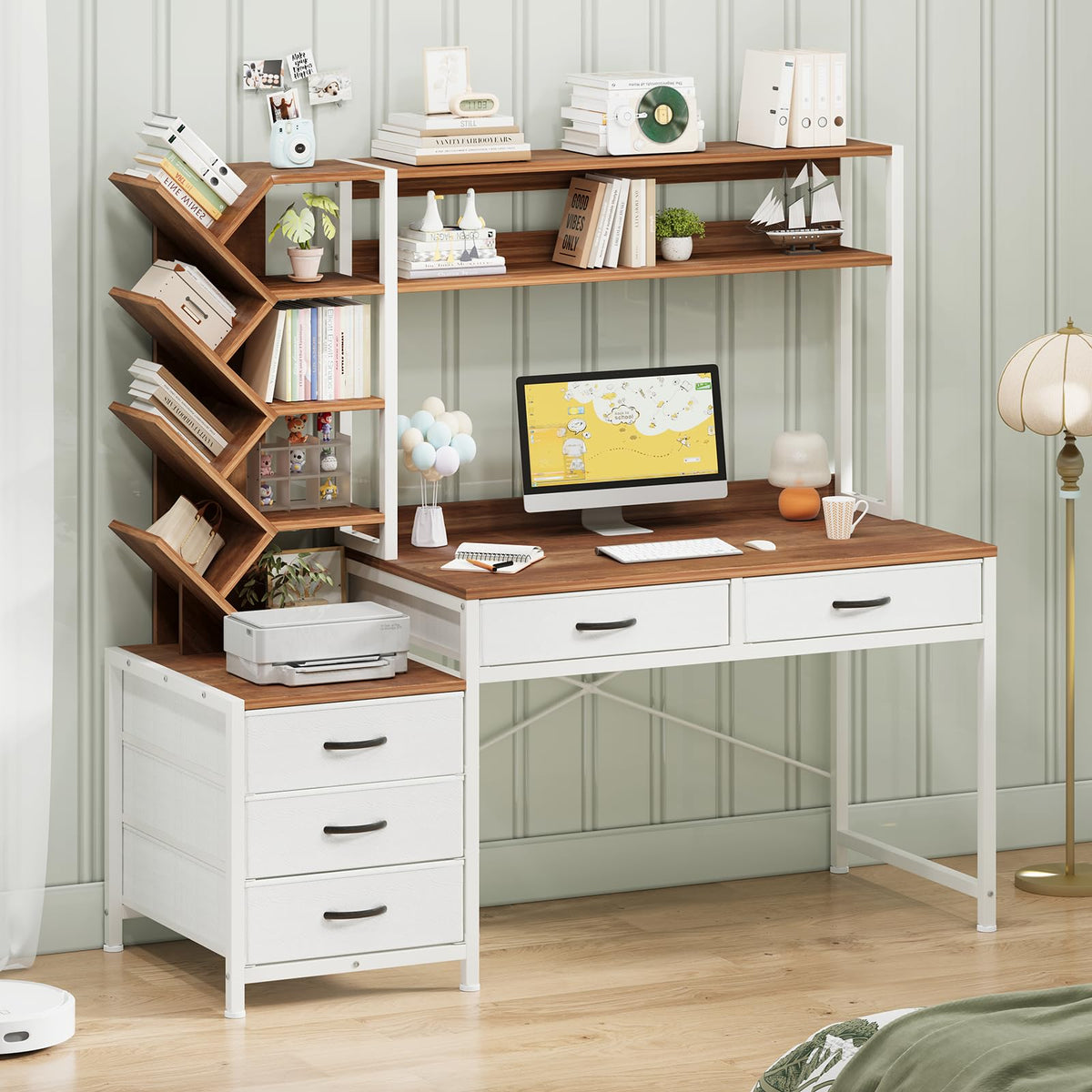 52" Computer Desk with Bookshelf, 5 Drawers & Hutch A695699