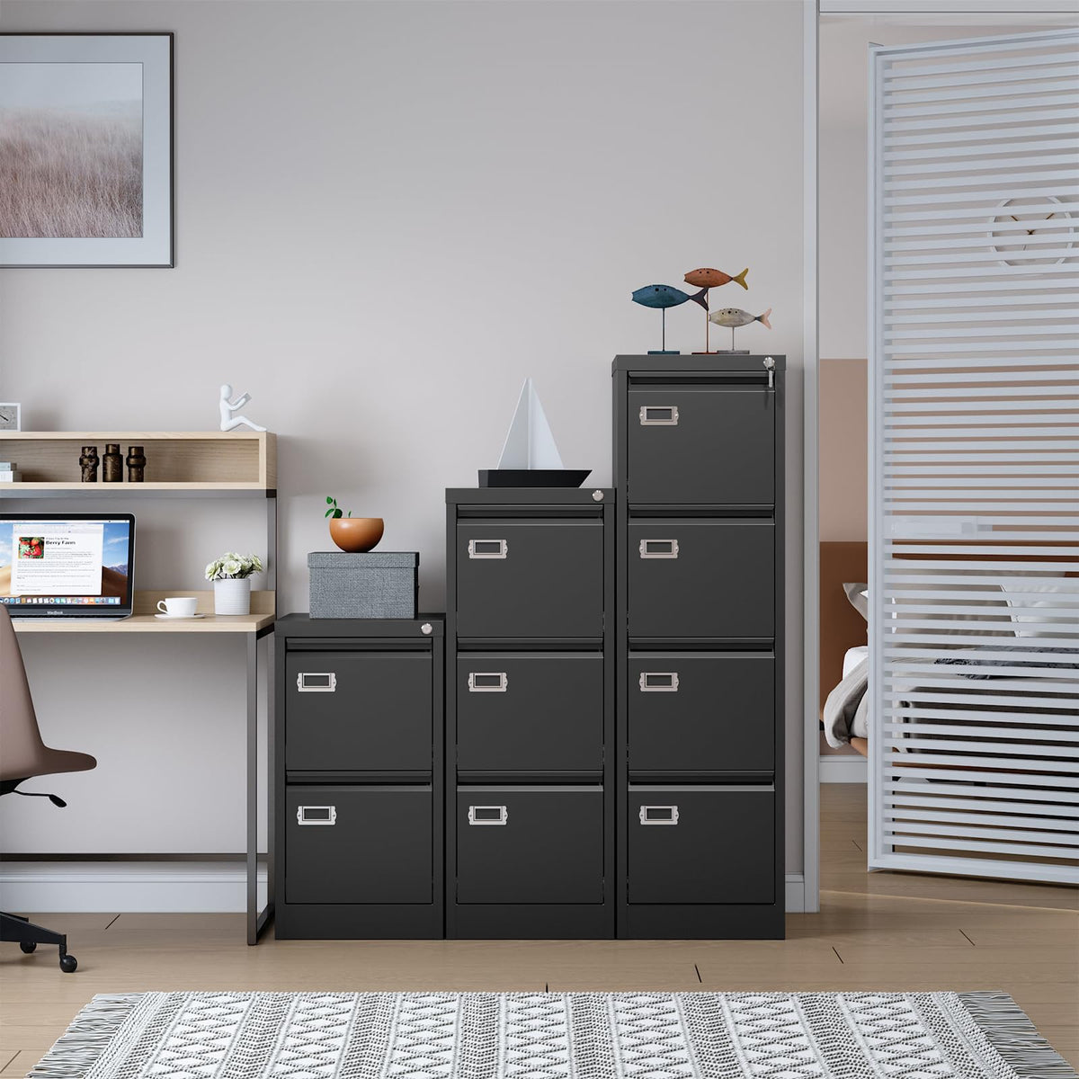 4 Drawer Black Metal File Cabinet with Lock B6711