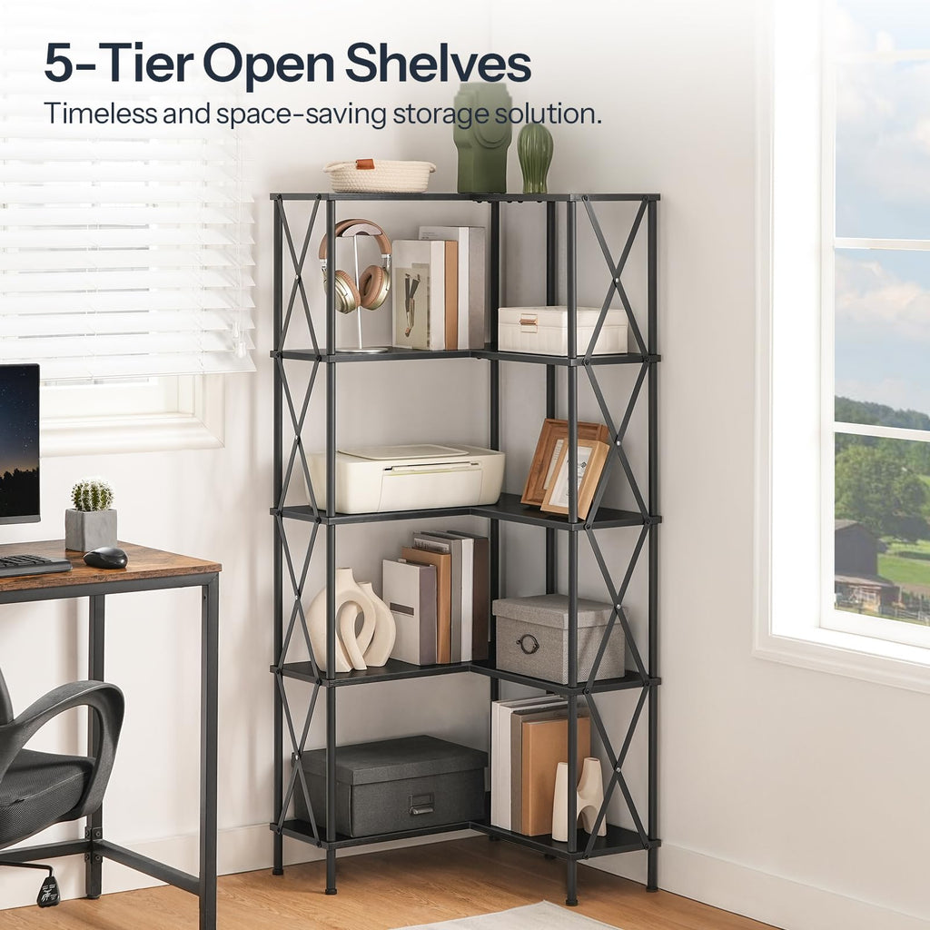 Black 5-Tier L-Shaped Corner Bookshelf W631